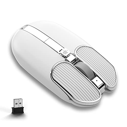 Wireless Mouse with 4 Button 2.4Ghz Connection USB Receiver Silent Click Adjustable DPI Programmable Button Ergonomic Rechargeable for Computer PC Mac Laptop Windows Tablet Office Use(White)