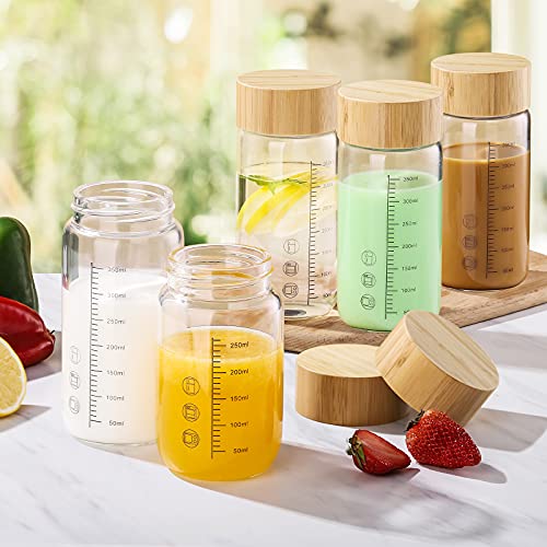 ZDZDZ Bamboo Lid Glass Water Bottle 13Oz Small Glass Water Bottles, Wide Mouth Glass Milk Bottle, Smoothie Glass Bottle with Scale Line | The Storepaperoomates Retail Market - Fast Affordable Shopping
