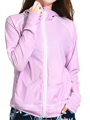 Actleis Womens Long Sleeve Zip Front Rash Guard, UPF50+ UV Sun Protection Quick Dry Swimming Running Diving Hoodie Shirts