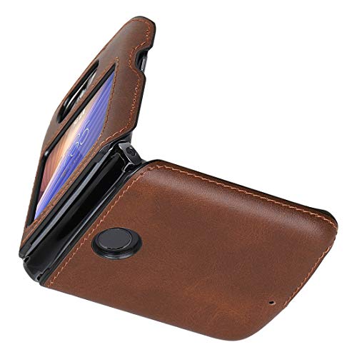 Cresee Compatible with Motorola Razr 5G (Razr 2nd Gen) 2020 Case, PU Leather Back Cover + Hard PC Protective Shell Slim Phone Case for Moto Razr 5G, Brown
