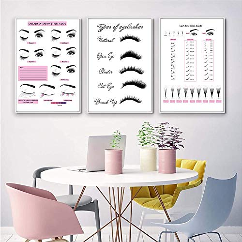Beauty Salon Wall Art Decor Eyelash Extension Guide Posters Lash Extension Form Canvas Print Painting Decor Eyelash Technician Forms Modern Picture for Bedroom Women 35x50cm(14x20inch)x3 No Frame