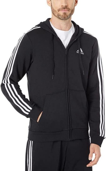 adidas Men’s Essentials Fleece 3-Stripes Full-Zip Hoodie, Black, 3X-Large