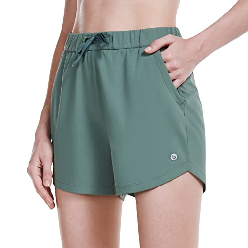 BALEAF Women’s 4″ Hiking Shorts Quick Dry Lightweight Running Workout Yoga Shorts w Pockets Tile Green M