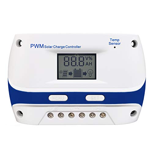 White 20A PWM Portal Solar Charge Controller 12V/24V Solar Panel Battery Intelligent Regulator with USB Port Backlit LCD Screen Temperature Sensor