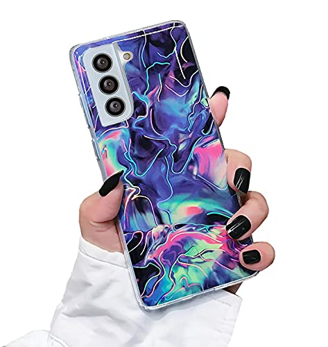 Sunswim for Galaxy S21 Plus Case Protective Cover Marble Phone Case for Women Girls Sparkle Slim Fit Shockproof Soft Silicone Rubber TPU Bumper Case for Samsung Galaxy S21 Plus 5G Case 6.7″ 2021-Blue
