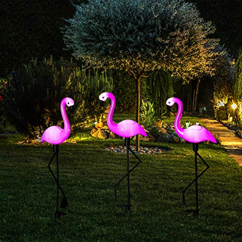 3 Pieces Garden Outdoor Flamingo LED Stake Lights Solar Powered Waterproof for Garden, Lawn, Patio, Pond, Backyard Decor