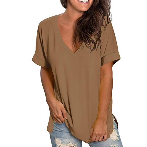 Summer Shirts for Women Short Sleeve V-Neck Tee Shirts Loose Fit T-Shirt Solid Comfy Blouses