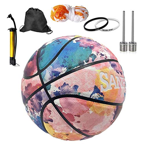 admecoo Men/Women’s Basketball Size 6/7 College Basketball Colorful Street Basketball 28.5″ with Pump for Indoor and Outdoor for Women, Girls, Boys and Youth – Official Size and Weight