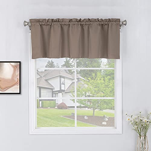 Beda Home Blackout-Valance for Small-Window’s-Header-Thermal-Insulated-Room-Darkening-Rod-Pocket-Window-Curtain-Valance for-Kitchen-Basement, Set of 1-Panel (Taupe, 52×18)