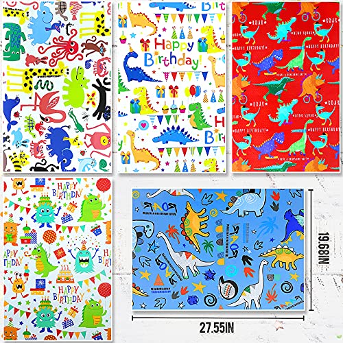 Birthday Wrapping Paper for Boys-Dinosaur Wrapping Paper Kids-Boy Birthday Wrapping Paper Dinosaur Sheets-10 Pack Gift Wrapping Paper Birthday for Boys,Toddlers,Girls,Children,Holiday,Baby Shower-Happy Birthday Wrapping Paper for Boys Gift Wrap Paper | The Storepaperoomates Retail Market - Fast Affordable Shopping