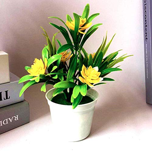TUANJIE Outdoor Flower Fake False Plants Flowers Artificial Garden Decor with Pot 5 Head Home Decor for Home Decor Wedding Decorative Flowers DIY,Yellow