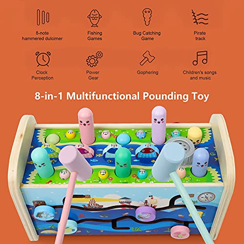 Rabing Wooden Pounding Bench ，8-in-1 Wooden Musical Hammer Toy with Xylophone ，Montessori Learning Toys with Wooden Hammer ，Wooden Activity Cubes,Music Education Puzzle Games Toys for Toddlers 1-3 | The Storepaperoomates Retail Market - Fast Affordable Shopping