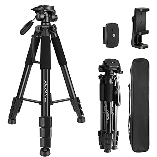 JOILCAN 75” Camera Tripod for Canon Nikon DSLR,Aluminum Tall Cellphones Stand with 2PC Quick Plates and Universal Phone Mount 13lb Load (Black)
