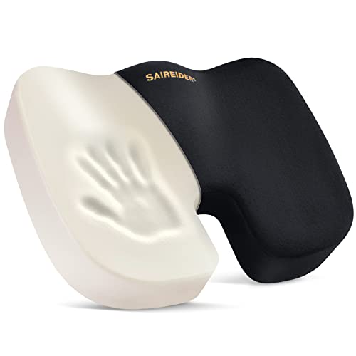 SAIREIDER Office Chair Cushion, Car Seat Cushion, Memory Foam Coccyx Cushion Pads for Tailbone Pain, Sciatica Relief Pillow, Correct Sitting Posture (Black)