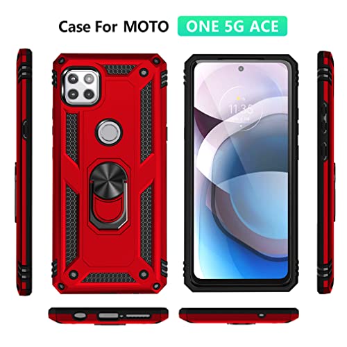 YZOK Compatible with Motorola One 5G Ace Phone Case,with HD Screen Protector,[Military Grade] Ring Car Mount Kickstand Hybrid Hard PC Soft TPU Shockproof Protective Case for Moto One 5G Ace (Red) | The Storepaperoomates Retail Market - Fast Affordable Shopping