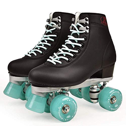 Roller Skates for Women 4 Wheel Roller Skate Speed Skates for Boys Girls Adults Unisex, Suitable for Indoor and Outdoor (Black-Green Wheel,40- US: 8.5)