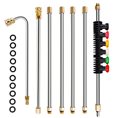 Biswing Pressure Washer Extension Wand Set with 6 Nozzle Tips, 8.5 ft Replacement Lance with Gutter Cleaner Attachment, Telescoping Replacement Wands, 1/4 Inch Quick Connect, 4000PSI