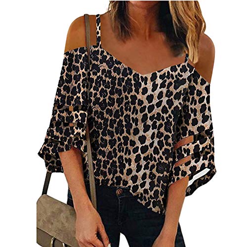 Tops for Women Casual Strappy V Neck Blouse 3/4 Bell Sleeve Mesh Panel T Shirts Top Loose Summer Tee Tunic