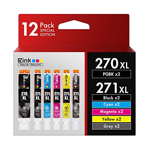 E-Z Ink (TM Compatible Ink Cartridge Replacement for PGI-270XL CLI-271XL PGI 270 to use with PIXMA TS9020 TS8020 MG7720 (2 Large Black,2 Small Black,2Cyan,2 Magenta,2 Yellow,2 Gray) 12 Pack