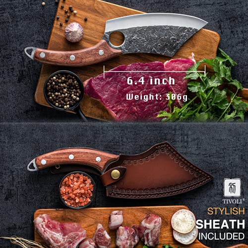 TIVOLI Meat Cleaver Knife Hand Forged Kitchen Cooking Knife Full Tang Viking Caveman Knife Carbon Steel Chef Butcher Camping Knife with Sheath Gift Box for Home Outdoor Thanksgiving Christmas Gifts | The Storepaperoomates Retail Market - Fast Affordable Shopping