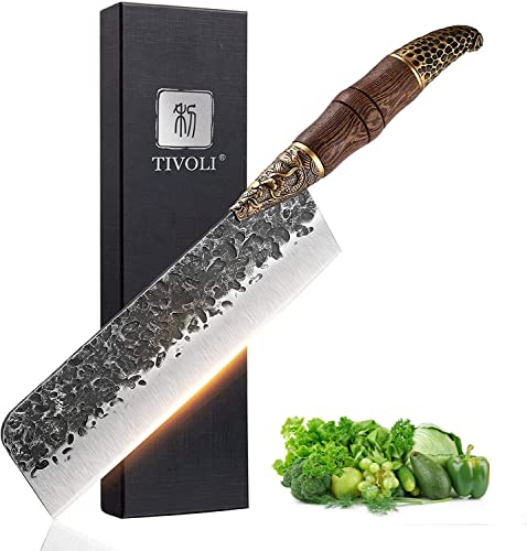 TIVOLI Professional Chef Knife Japanese Nakiri knife Hand Forged Knife Vegetable Cleaver Full Tang Butcher Knife Vegetables Cutting for Kitchen Outdoor Cooking knifes Thanksgiving Christmas Gift