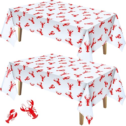 Touman Crawfish Tablecloth Birthday Party Lobster Table Covers White and Red Crawfish Table Cloth for Party Decoration Supplies, 108 x 54 inches (2)