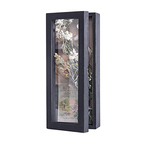 Freezing point Shadow Box Frame 5×12.5 Shadow Box Pin Display Case Cabinet Picture Frame with Linen Back Memorabilia Awards Medals Bouquet Badge Wedding Memory Box for Keepsakes Black Small Narrow