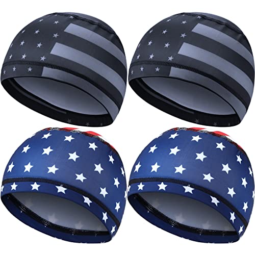 Geyoga 4 Pieces Cooling Skull Cap Sweat Wicking Helmet Liner Running Beanie Cycling Cap Liner for Men Women (Retro Style)