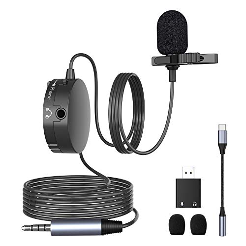 Lavalier Microphone – lapel microphone with Clip – 20Ft, Professional Omnidirectional Recording Lav Mic Compatible with Phone, Camera, PC, Mac OS, for Video/Interview/Vlogging, with Headphone Jack