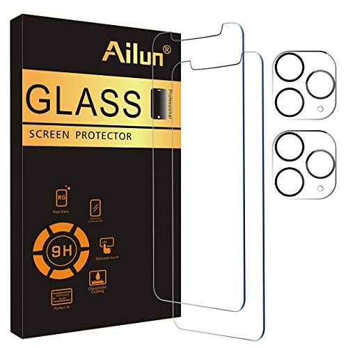 Ailun 2 Pack Screen Protector for iPhone 11 Pro Max[6.5 inch] + 2 Pack Camera Lens Protector,Tempered Glass Film,[9H Hardness] – HD
