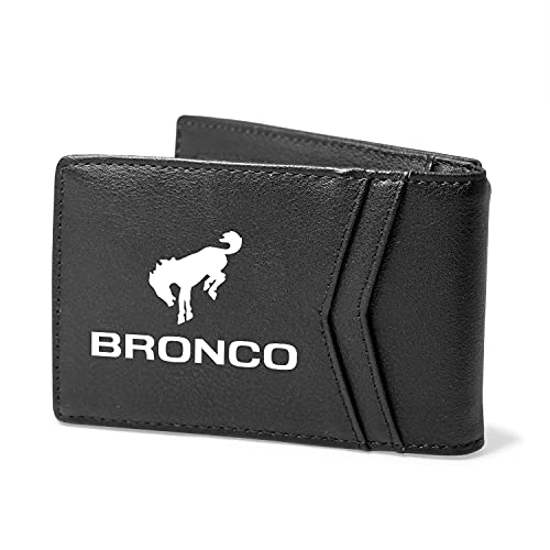 iPick Image, Compatible with – Ford Bronco Black PU Leather Slim RFID Resistant Bi-fold Men Wallet
