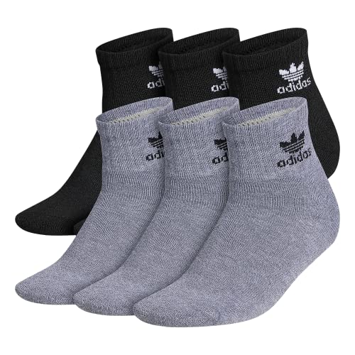 adidas Originals Boys Kids-boy’s/Girl’s Trefoil Cushioned (6-pair) Quarter Socks, Heather Grey/Black/White, Medium US
