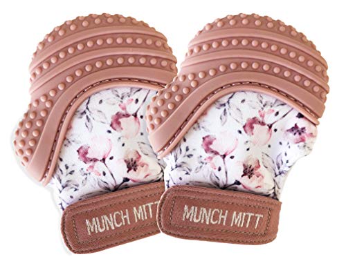 Malarkey Kids Munch Mitt 2-Pack | Baby Teething Mitten Protects Hands from Chewing & Saliva, Heals Aching Gums, Promotes Sound & Visual Stimulation for Babies (Spring Flower)