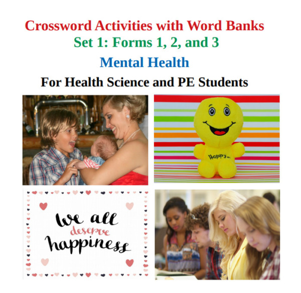 Mental Health: Three Crosswords with Word Bank Activities in Health Science – Set 1