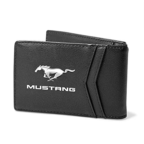 iPick Image, Compatible with – Ford Mustang Black PU Leather Slim RFID Resistant Bi-fold Men Wallet