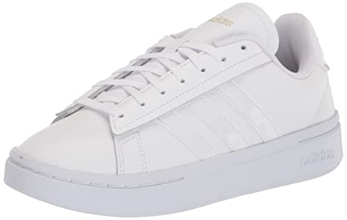 adidas Women’s Grand Court Alpha Tennis Shoe, White/White/Gold Metallic, 8