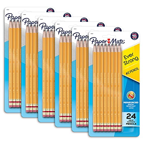 Paper Mate EverStrong #2 Pencils, Reinforced, Break-Resistant Lead When Writing, 6 Packs of 24 (144 Count)