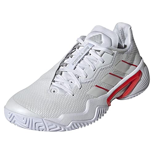 adidas Women’s Barricade Tennis Shoe, White/Silver Metallic/Grey, 8
