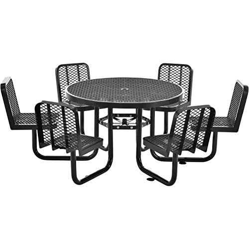 Global Industrial 46″ Round Expanded Metal Carousel Picnic Table with 6 Seats, Black