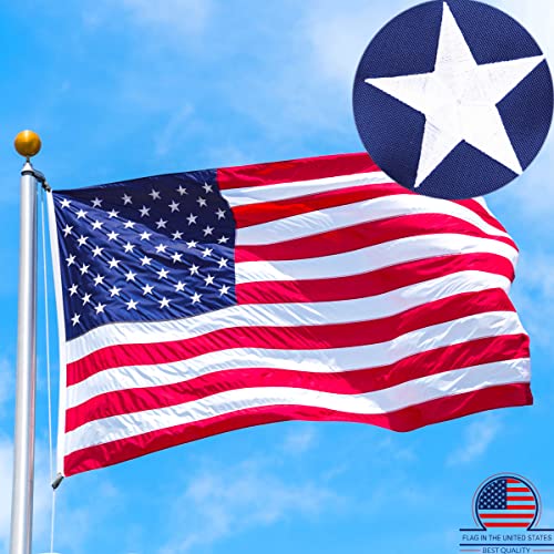 American Flag 3×5 Ft Outdoor Heavy Duty,100% Made in USA Longest Lasting American Flags For Outside 3×5,American Flag 3×5 Embroidered Stars,Us Flags 3×5 Outdoor Best In Usa High Wind Stitched Stripes,Outdoor 3×5 American Flag Nylon,Embroidered Outside All