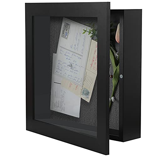 AUEAR, 11×11 Shadow Box Frame, Display Box for Art, Memorabilia, Medals, Wedding Memories, Plane Tickets, Brochures, 6 Pins Included (11×11, Black, 1-Pack)