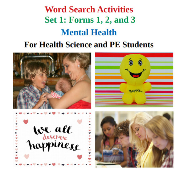Mental Health: Three Word Search Activities in Health Science – Set 1