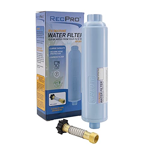 RecPro RV Water Filter with Optional Flexible Hose Protector (1 Pack)