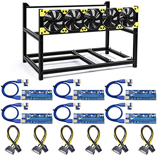 Veddha 6 GPU Aluminum Open Air Mining Rig Stackable Frame Holder ETH Ethereum with 5fans ， 6X USB PCI-E 6 PIN Cable