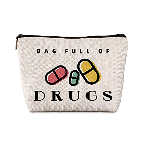 Java Wood Pill Pouches for Medicine Fun Travel Zipper Makeup Bag， Medicine Organizer Bag Female doctor Gifts Dental Assistant Gifts，Female Friend Patient Gift