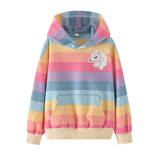 WELAKEN Rainbow Sweatshirts with Unicorn for Girls Toddler & Kids II Little Girl’s Pullover Tops Cotton Hoodies 6-7 Years