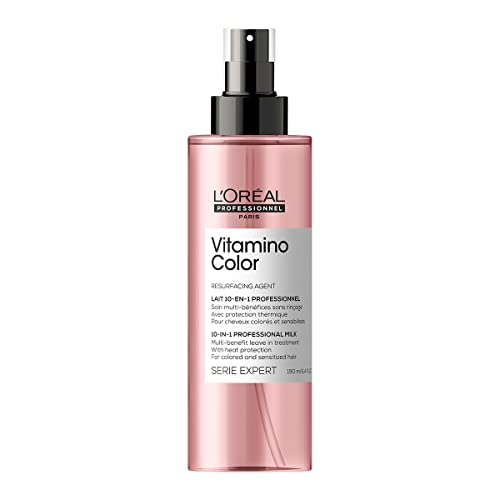 L’Oreal Professionnel Vitamino Color 10-in-1 Multi-Benefit Leave-In Spray | Heat Protectant & Detangler | For Frizz Control & Boosting Shine | For Color Treated & All Hair Types | 6.4 Fl. Oz.