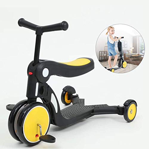 ygqtbc Kids Scooter, 5 in 1 Wheels Kick Scooters for Kids with Removeable Comfortable Seat for Toddler, Adjustable Height Scooter for Kids Age 2 3 4 5 6 7 8 9 10 ( Color : Yellow )