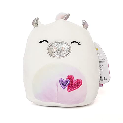 Squishmallows Kellytoy 5 Inch Unicorn Sofia White with Hearts and Tie Dye Mane Tail and Belly.