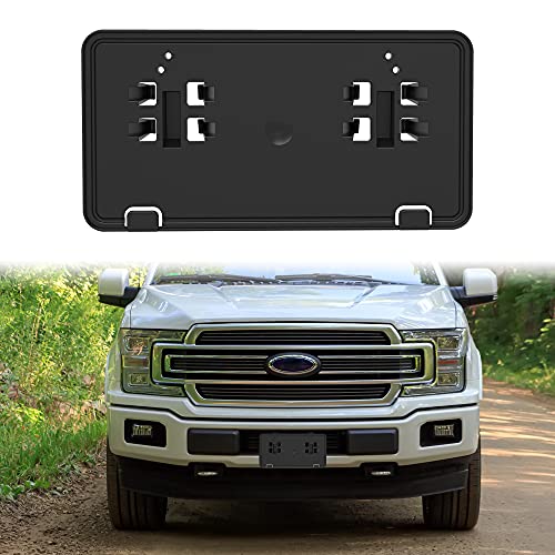 Front License Plate Frame for F150 18-20, KEWISAUTO Black Front Bumper License Plate Bracket Holder Cover for Ford F150 2018-2020 Accessories (1PCS, Replace #JL3Z-17A385-BA)